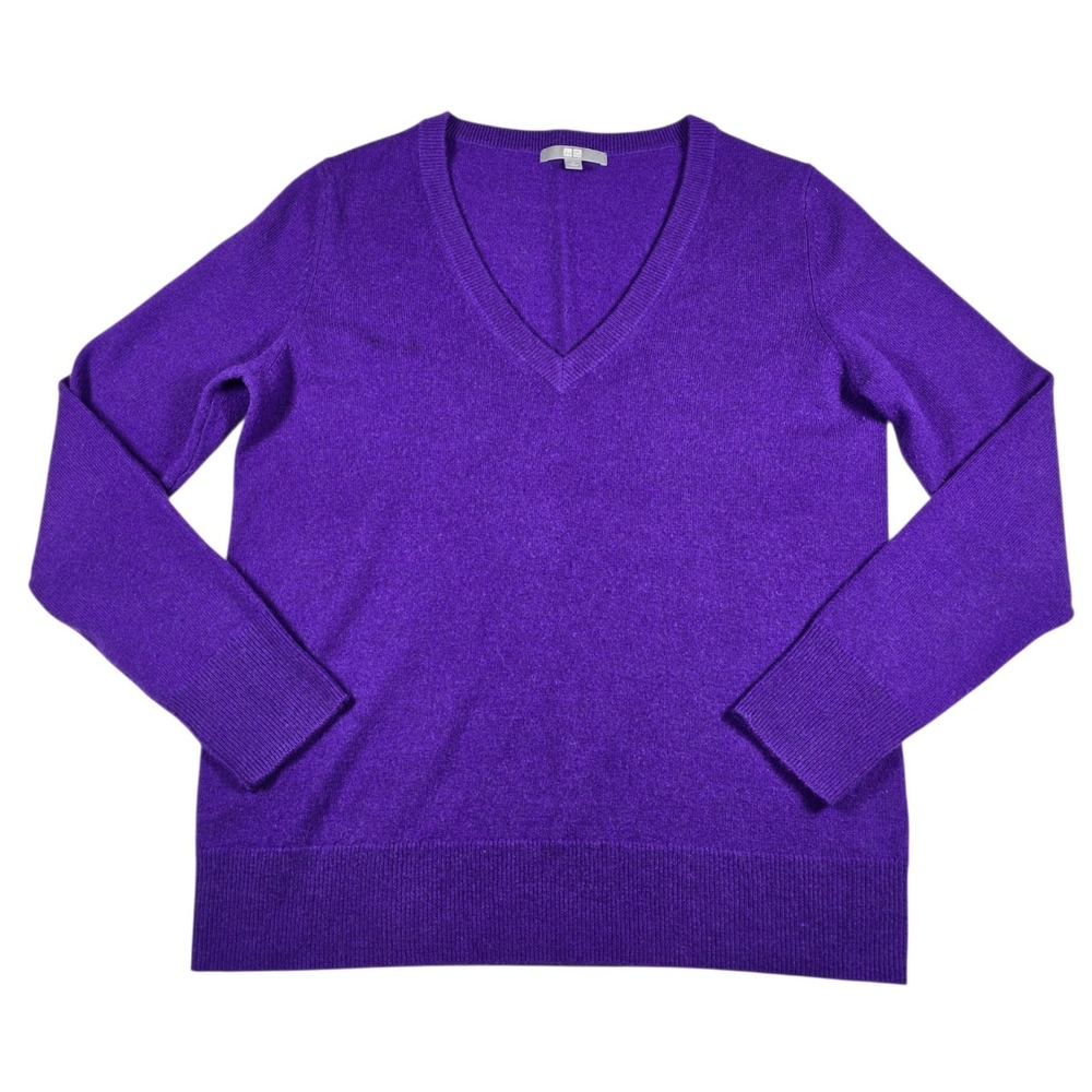 Uniqlo 100% Cashmere Dark Purple V-Neck Pullover Jumper Sweater- Women's Size M